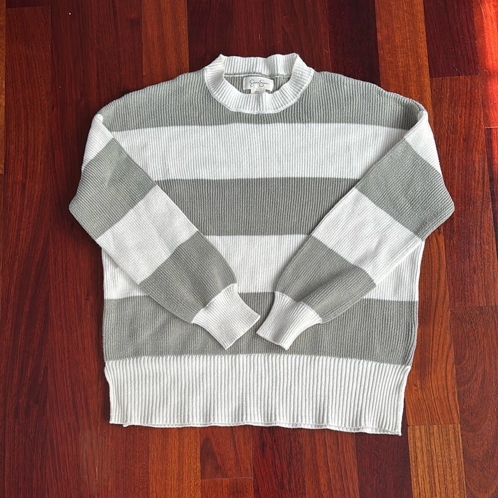 Striped Sage and White Sweater